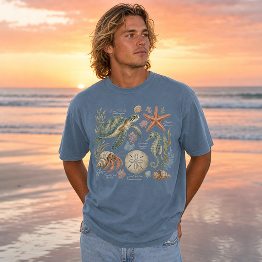 Vintage coastal nature guide illustration Shirt | Watercolor Marine Wildlife Art Tee