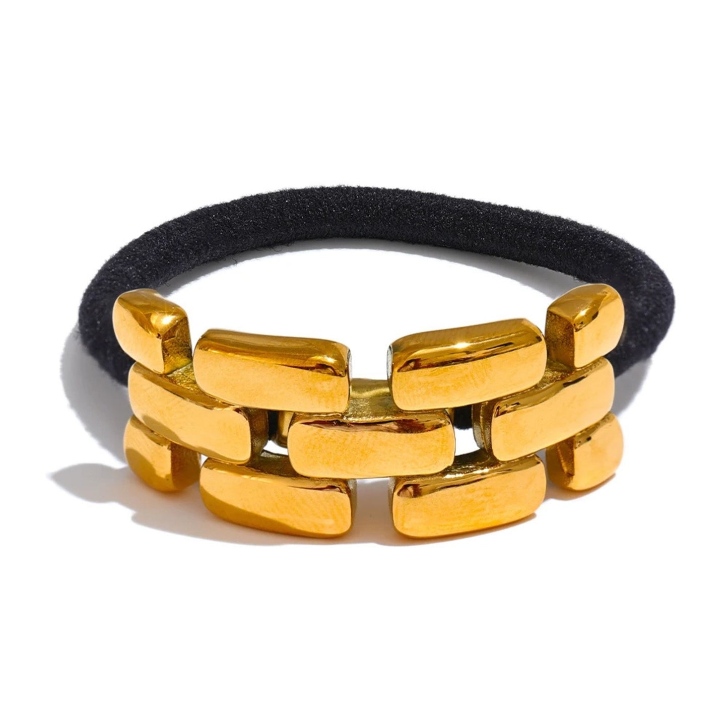 Gold hair band elastic with modern minimal metal design,by Crossroads Dandelion