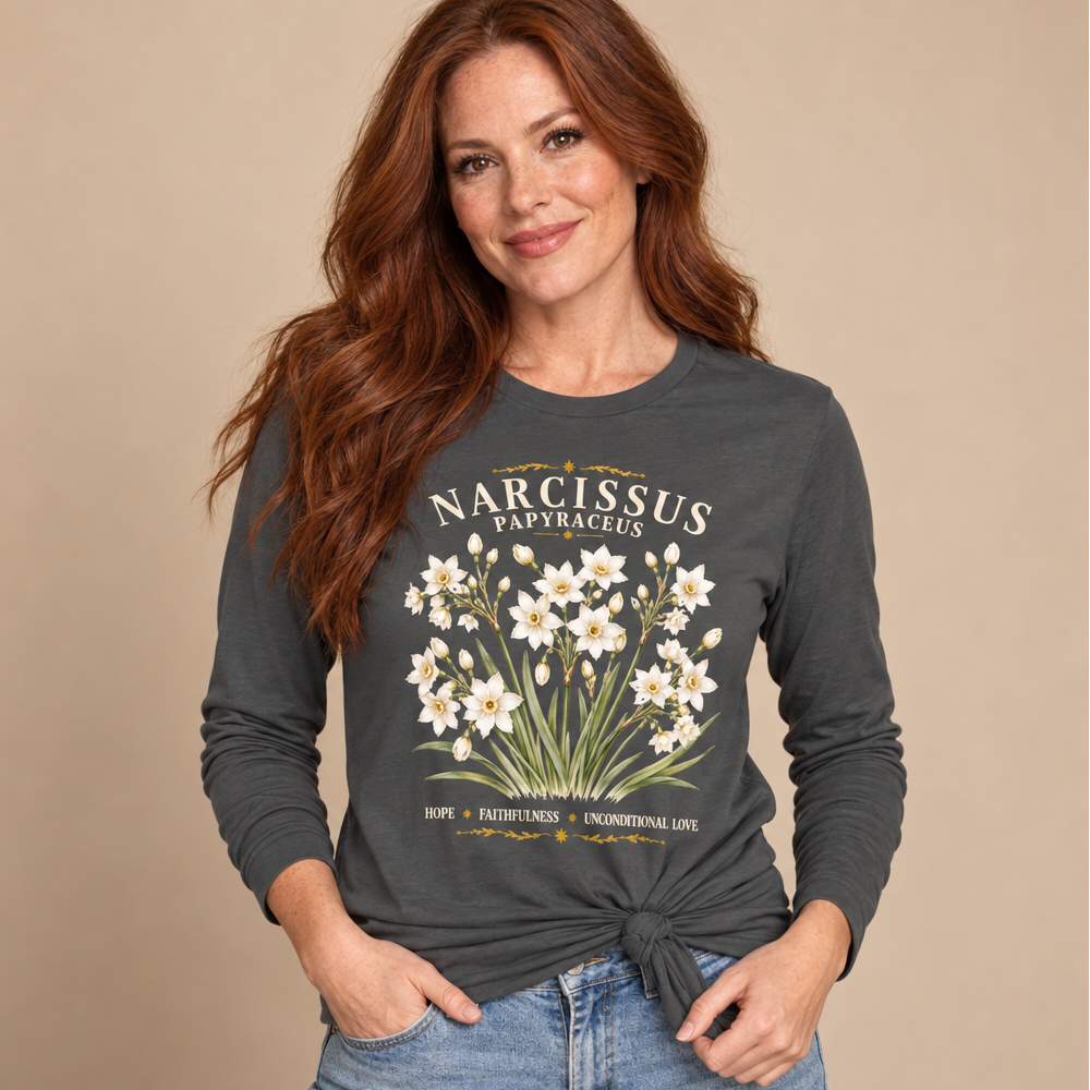 Vintage Narcissus Long Sleeve Shirt | December Birthday Gift