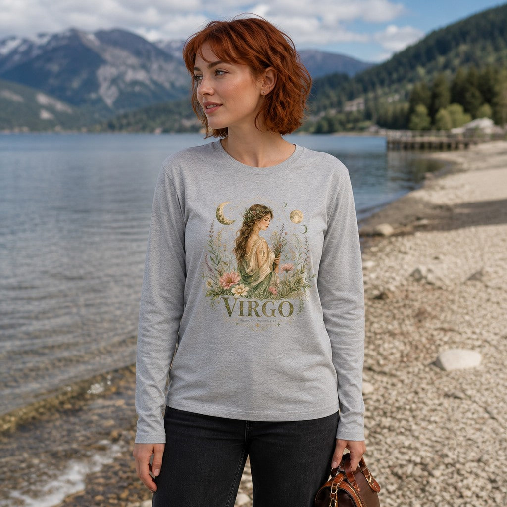 Long sleeve Bella Canvas 3501 Athletic Heather, #C7C7C5 mockup, by Crossroads Dandelion