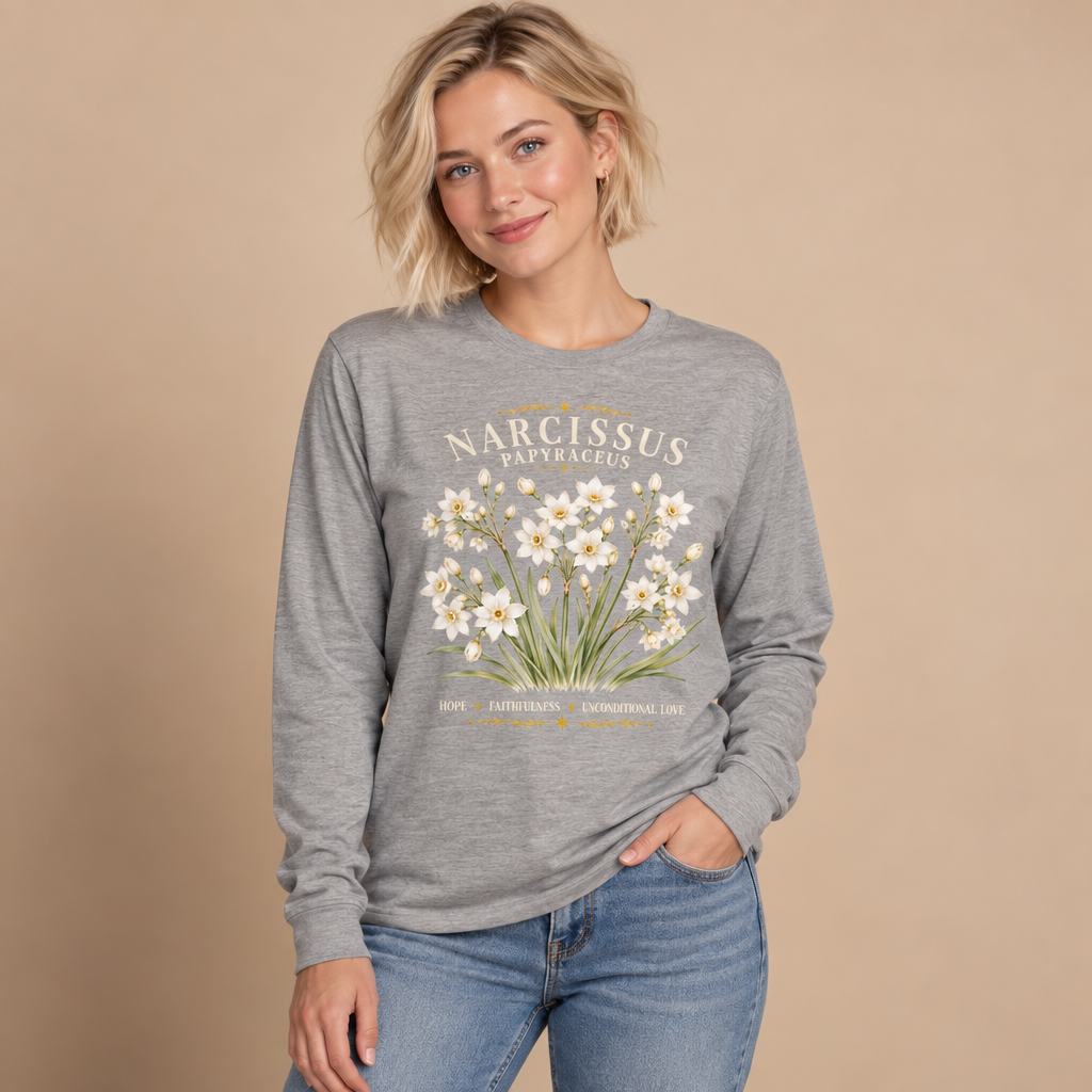Vintage Narcissus Long Sleeve Shirt | December Birthday Gift