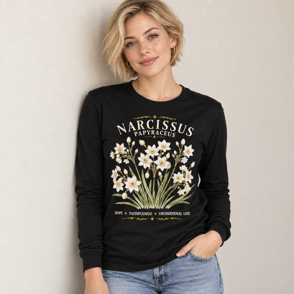 Vintage Narcissus Long Sleeve Shirt | December Birthday Gift