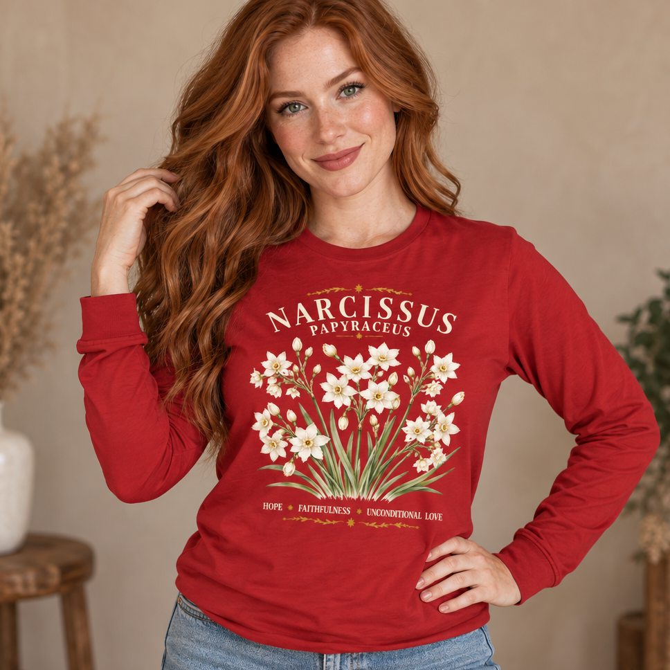 Vintage Narcissus Long Sleeve Shirt | December Birthday Gift