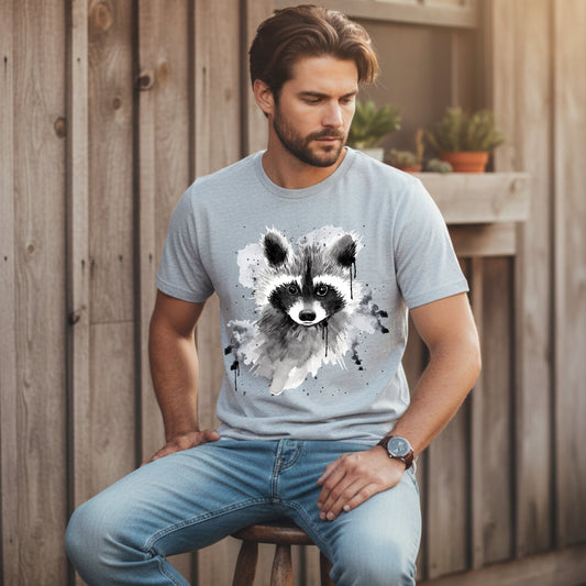 Raccoon lover gift watercolor wildlife tee in athletic heather - unisex animal shirt