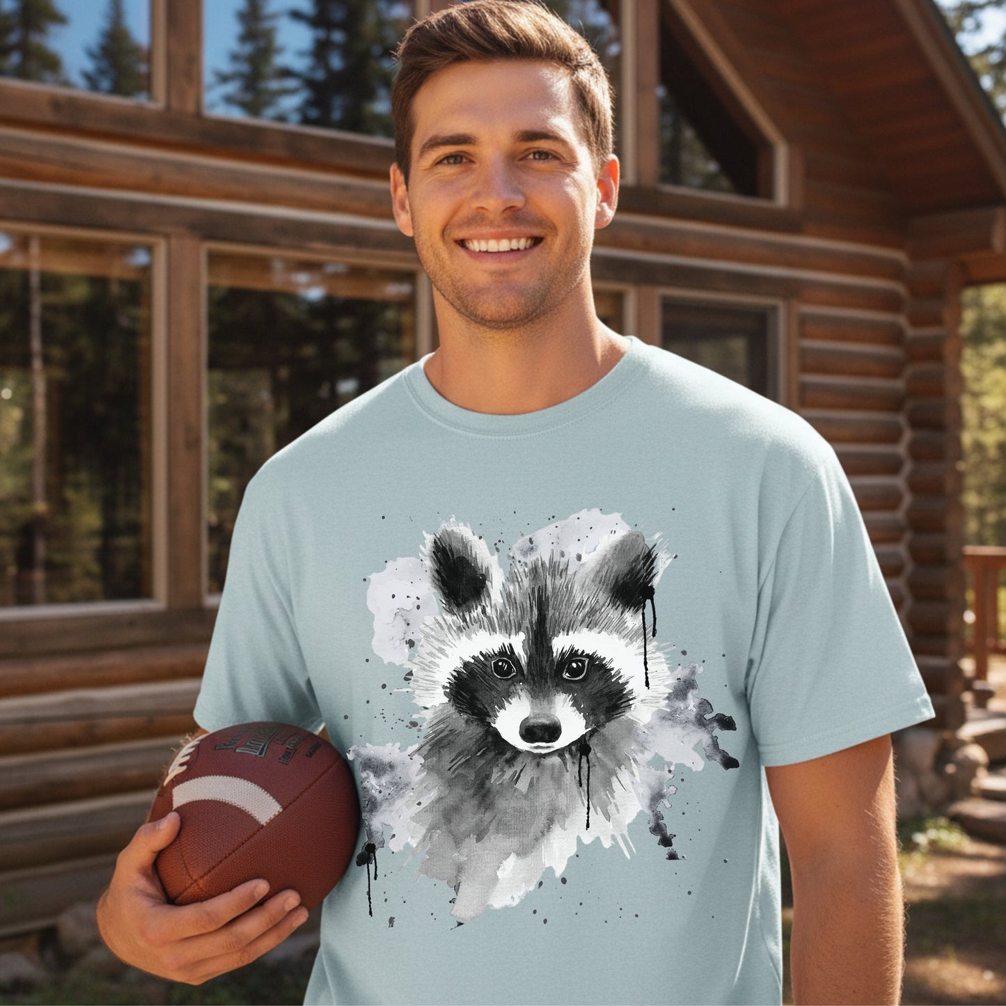 Heather ice blue watercolor raccoon shirt - unisex nature inspired animal tee