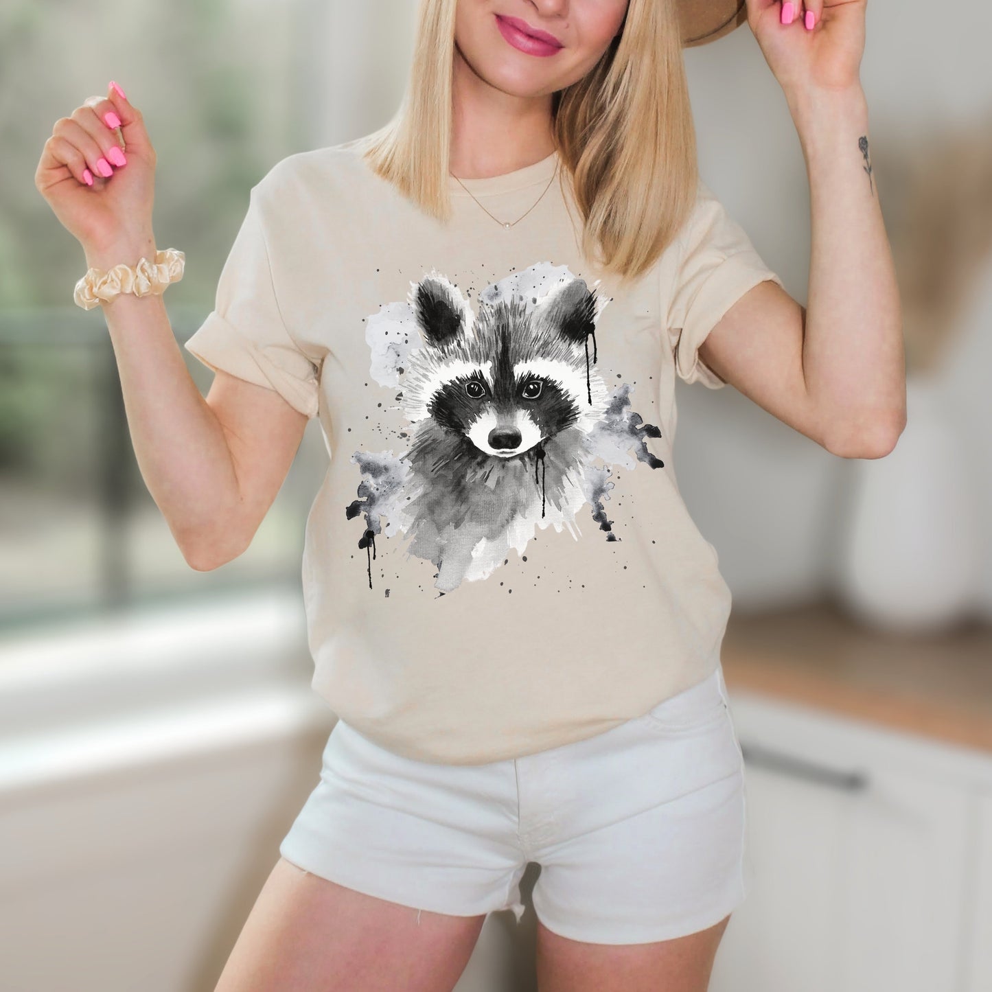 Soft cream raccoon shirt - cute watercolor wildlife art tee for animal lovers