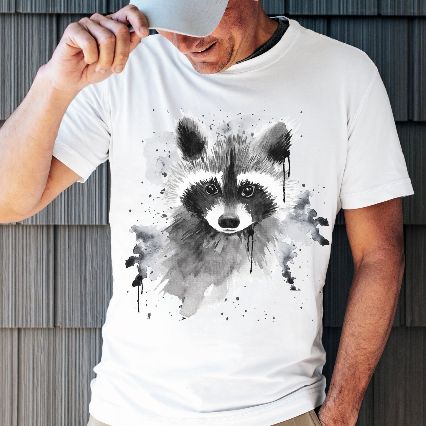 White watercolor raccoon shirt - premium unisex wildlife tee gift for raccoon lovers